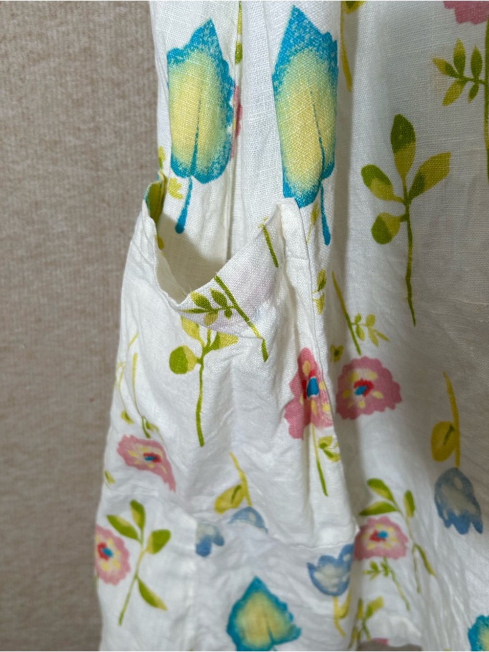 Marc Ware Linen Dress Womens Large Floral Cottage Shift Pullover Beach Resort - Picture 14 of 14
